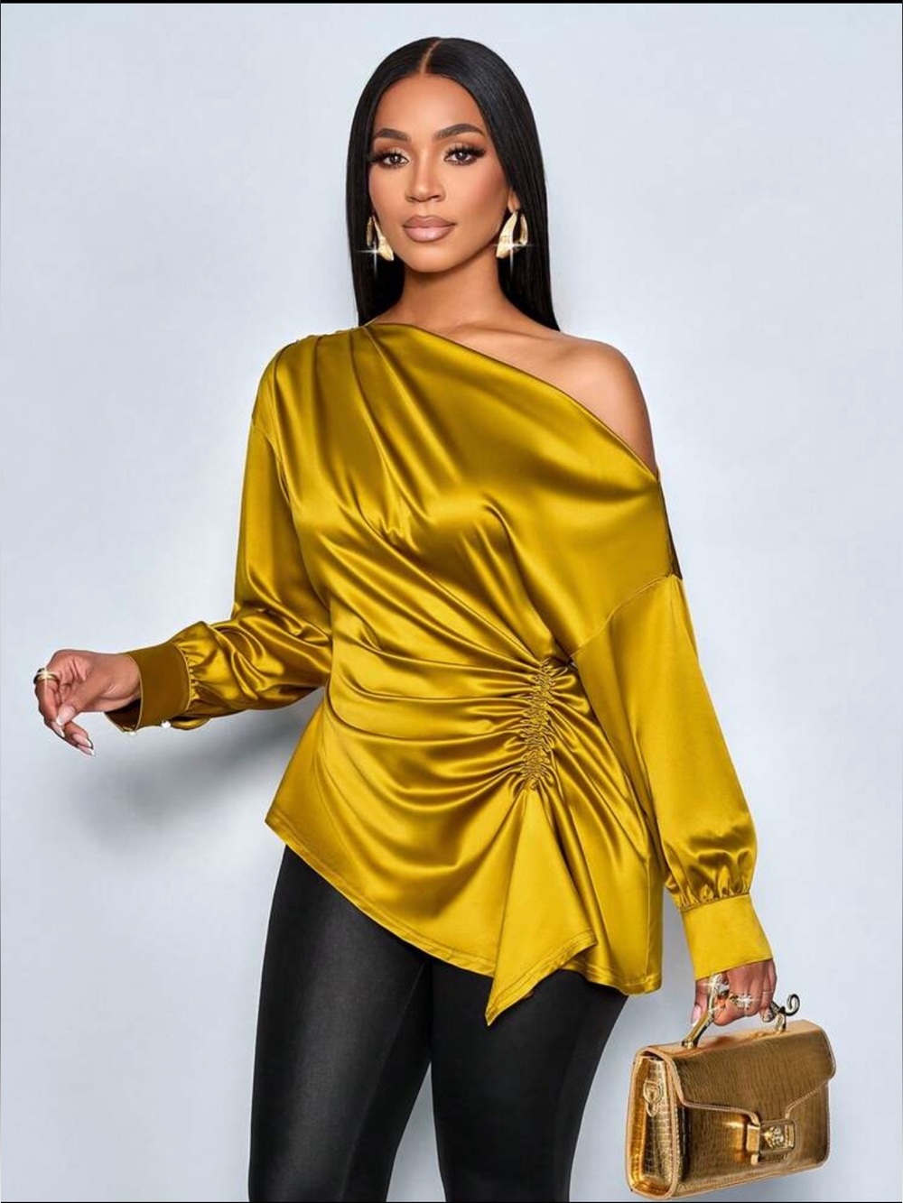 Glossy Mustard Yellow Elegant Blouse - Preowned